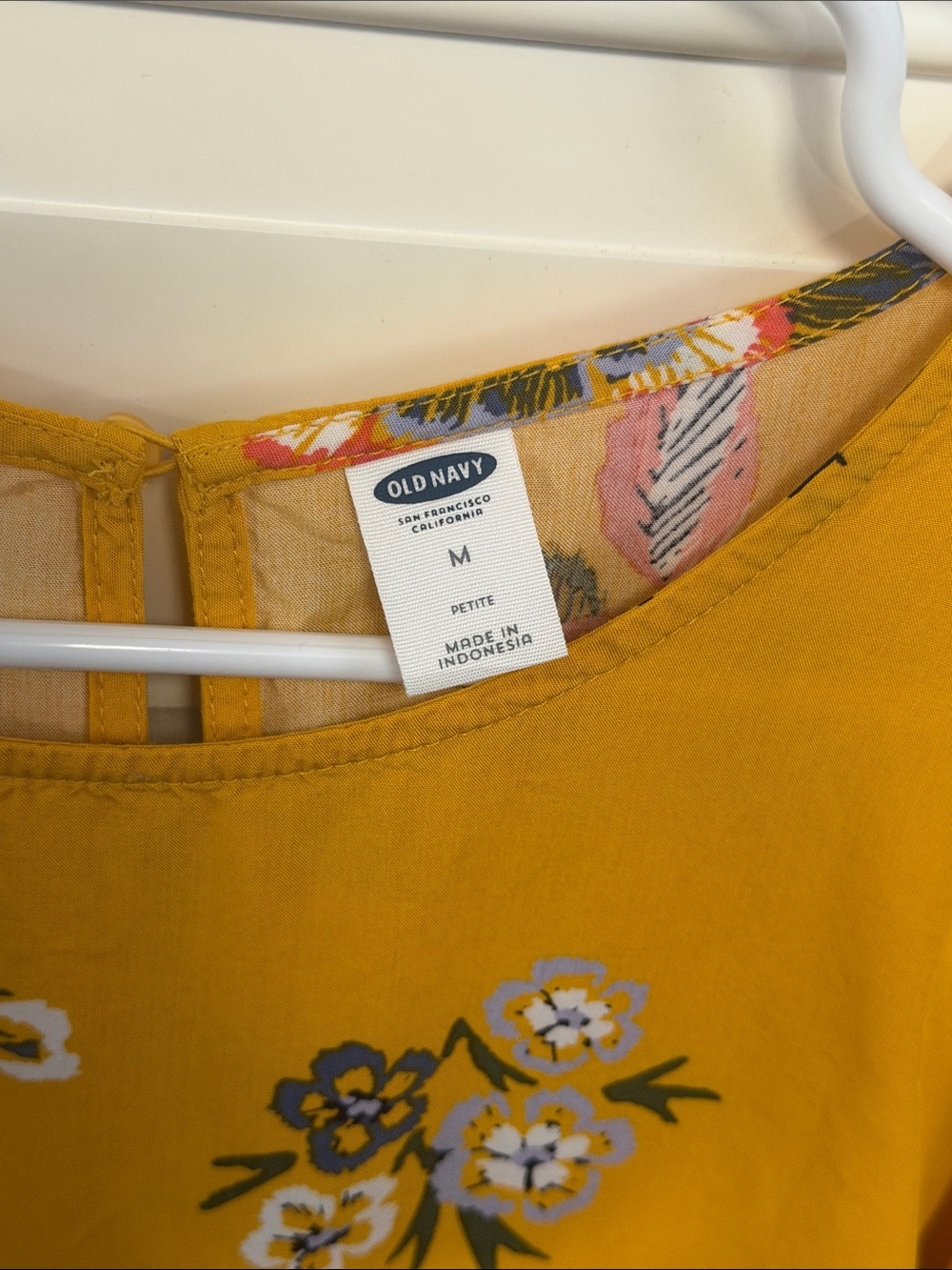 Old Navy Mustard Floral Sleeve Tie Cuff Shift Dress - Picture 2 of 5